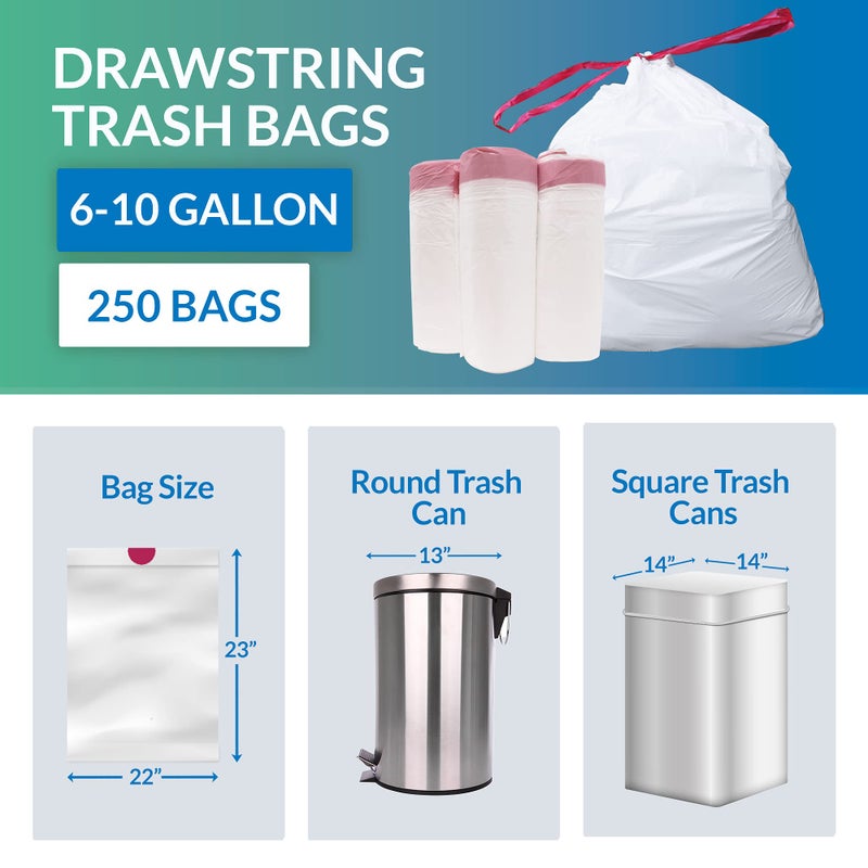 Reli. 6-10 Gallon Trash Bags Drawstring | 250 Count | 22"x23" | 6, 8, 10 Gallon Drawstring Garbage Bags | White Trash Can Liners | Small - Medium - Image 5